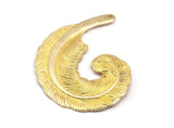 Brass Feather Charms, 2 Raw Brass Feather Charms, Feather Pendants (38x32mm) N0184