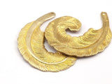 Brass Feather Charms, 2 Raw Brass Feather Charms, Feather Pendants (38x32mm) N0184