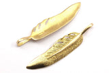 Minimalist Feather Pendant, Raw Brass Feather Charms, Feather Pendants (51x11.5mm) N0180