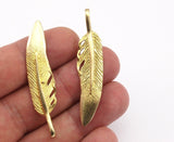 Minimalist Feather Pendant, Raw Brass Feather Charms, Feather Pendants (51x11.5mm) N0180