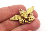 Brass Skull Pendant, 2 Raw Brass Skull Pendants (39x27mm) N0192
