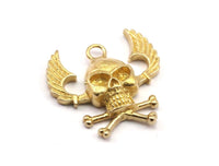 Brass Skull Pendant, 2 Raw Brass Skull Pendants (26x27mm) N0196