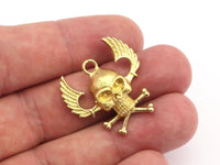 Brass Skull Pendant, 2 Raw Brass Skull Pendants (26x27mm) N0196