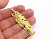 Bird Feather Pendant, Raw Brass Feather Charm, Feather Pendants (67x16mm) N0173