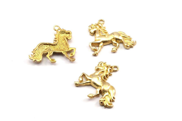 Brass Horse Charm, 2 Raw Brass Horse Charms, Pendants, Jewelry Findings (26x25mm) N0247