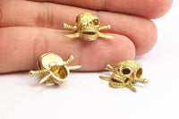 Brass Pirate Finding, 2 Raw Brass Skull Head Bracelet Parts (21x16x8.5mm) N0376