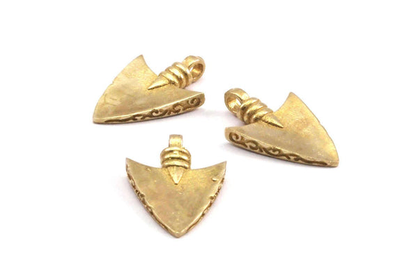 Brass Spike Head - Raw Brass Stone Age Spike Head Pendants (23x15mm)N0259