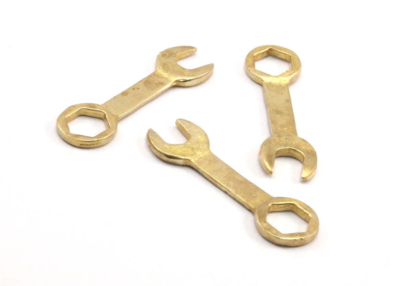 Brass Engineer Pendant - 3 Raw Brass Hand Tool Mechanic Pendants (39x11mm) N0245