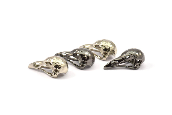 Tiny Bird Skull, 3 Brass Black Plated, Nickel Free Plated, Choose Finish, Bird Skull Pendants (25x12x11mm) N0484