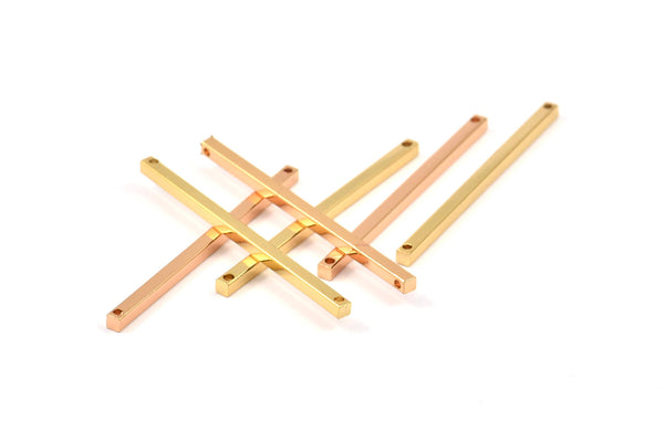 Tiny Gold-Rose Gold Bar, 8 Gold-Rose Gold Plated Bar Charms with 2 Hole  (40x2x2mm) A0838 Q0122
