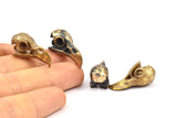 Tiny Bird Skull, 2 Solid Bronze and Oxidized Bronze Bird Skull Pendant (24x11.5x9.5mm) N0344