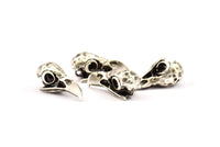 Tiny Bird Skull, 2 Antique Silver Plated Brass Bird Skull Pendants, (24x11.5x9.5mm) N0489