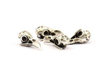 Tiny Bird Skull, 2 Antique Silver Plated Brass Bird Skull Pendants, (24x11.5x9.5mm) N0489