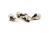 Tiny Bird Skull, 1 Antique Silver Plated Brass Bird Skull Pendant (24x11.5x9.5mm) N0489