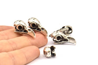 Tiny Bird Skull, 2 Antique Silver Plated Brass Bird Skull Pendants, (24x11.5x9.5mm) N0489