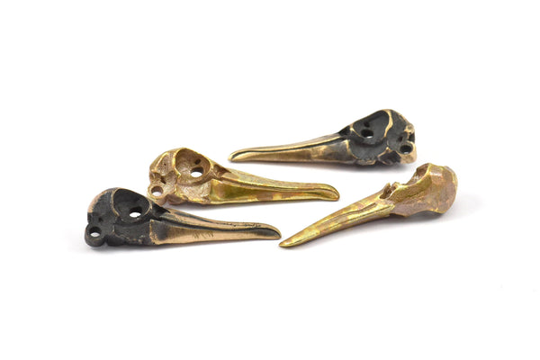 Bronz Kuş Kafatası, 1 Katı Bronz ve Oksitlenmiş Bronz Kuş Kafatası Kolye Ucu, 1 Döngü (34x10x9mm) N0346