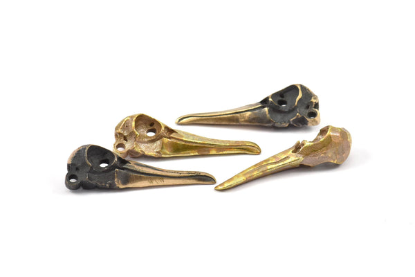 Bronz Kuş Kafatası, 1 Halkalı 2 Katı Bronz ve Oksitlenmiş Bronz Kuş Kafatası Kolye (34x10x9mm) N0346