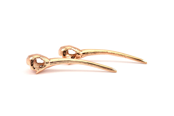 Rose Gold Long Nose Bird, 1 Rose Gold Plated Brass Bird Skull Pendant (52x10mm) N0494