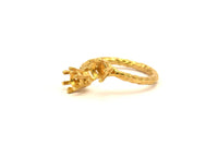 Adjustable Prong Settings - 4 Raw Brass 6 Claw Ring Blanks with 2 Prong Settings  - Pad Size 5mm N0329