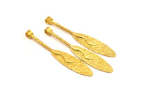 Brass Oval Pendant, 2 Raw Brass Textured Pendants with Oval Blank and 1 Loop (52x8mm) N0406