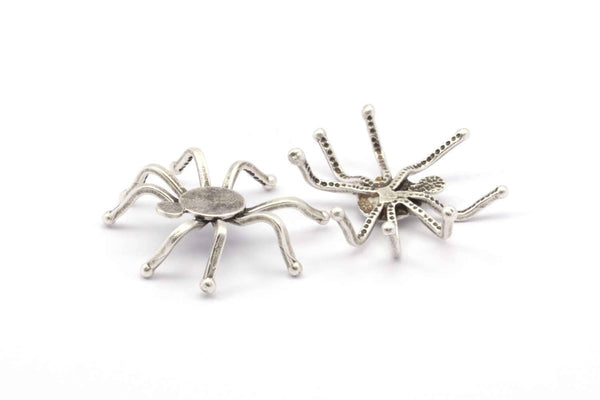 Silver Spider Settings, 2 Antique Silver Plated Brass Spider Setting Bases (33x32mm) N0067 H0691