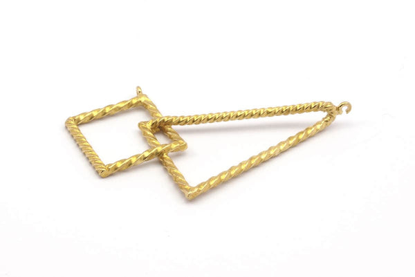 Triangle Square Pendant, 3 Raw Brass Square Triangle Rings, Charms, Pendants (38x23x18x18mm) N0262