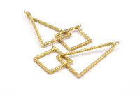 Triangle Square Pendant, 3 Raw Brass Square Triangle Rings, Charms, Pendants (38x23x18x18mm) N0262