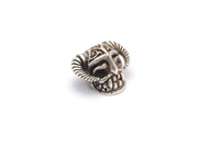 Silver Skull with Horns, 1 Antique Silver Plated Brass Skull Head Bracelet Part (11.50x19mm) N0372