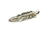 Gümüş Tüy Kolye, 1 Antik Gümüş Kaplama Pirinç Tüy Tılsımı, Tüy Kolye (46x14mm) N0185
