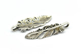 Gümüş Tüy Kolye, 2 Antik Gümüş Kaplama Pirinç Tüy Tılsımı, Tüy Kolye (46x14mm) N0185