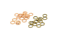 Rose Gold / Antique Brass Hexagon Charm, 12 Rose Gold Plated - Antique Brass Hexagon Ring Charms (8x1mm) BS 1219 Q0139