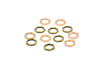 Rose Gold / Antique Brass Hexagon Charm, 12 Rose Gold Plated - Antique Brass Hexagon Ring Charms (8x1mm) BS 1219 Q0139