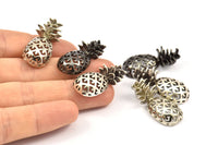 Pineapple Pendant - 2 PCS Black Plated, Antique Silver Plated, Nickel Free Plated Pineapple Pendants (30x13.4x6.3mm) N0250