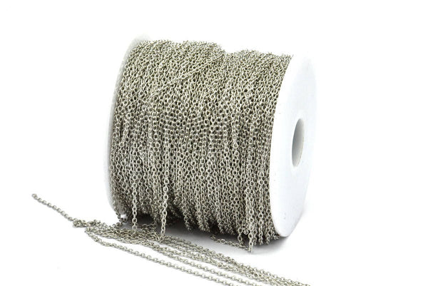 Silver Brass Chain, Silver Tone Brass Soldered Chain (2x1.5mm) 3m-5m-10m-20m-50m-90m MB 7-6 Z059
