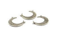 Gümüş Ay Tılsımı, 1 Antik Gümüş Kaplama Pirinç Dokulu Boynuz Tılsımı, Kolye Ucu, 2 Halkalı Mücevher Parçaları (36x10,80x3,40 mm) N0267