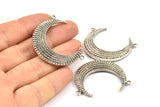 Gümüş Ay Tılsımı, 1 Antik Gümüş Kaplama Pirinç Dokulu Boynuz Tılsımı, Kolye Ucu, 2 Halkalı Mücevher Parçaları (36x10,80x3,40 mm) N0267