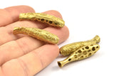 Brass Fish Bead, 2 Raw Brass Textured Fish Beads (34x8mm) N0364
