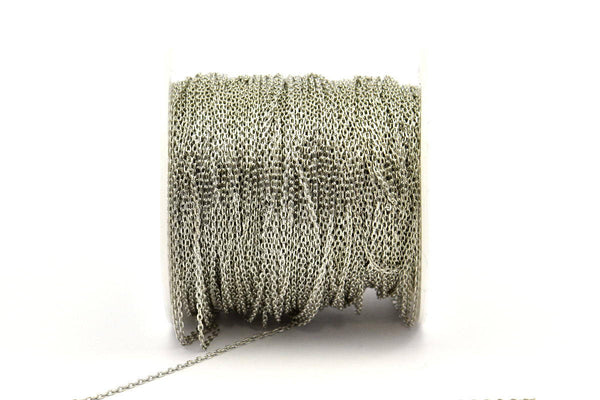 Silver Brass Chain, Silver Tone Brass Soldered Faceted Chain (2x1.2mm) 3m-5m-10m-20m-50m-90m Mb 7-2 Z033