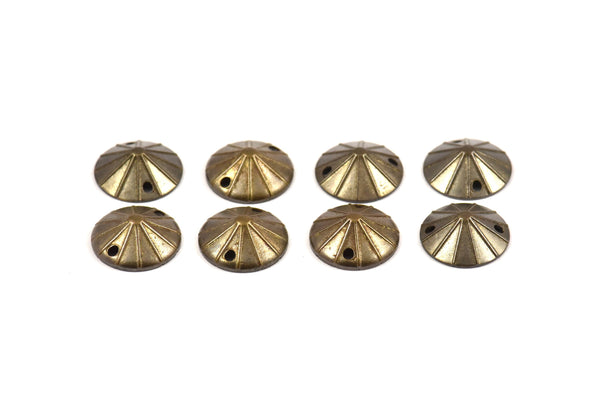Vintage Boho Bead Caps, 30 Antique Brass Round Cambered Findings with 2 Holes, Bead Caps, Tags  (10mm) K070