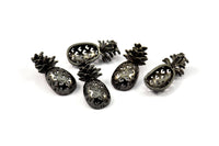 Black Plated Pineapple - 2  Black Plated Brass Pineapple Pendant (20x9x4.3mm) N0255
