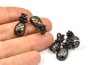 Black Plated Pineapple - 2  Black Plated Brass Pineapple Pendant (20x9x4.3mm) N0255