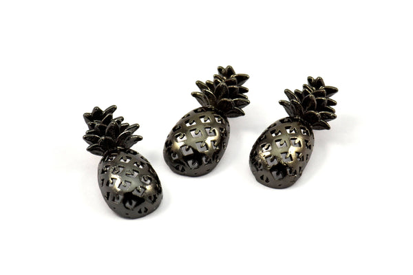 Black Plated Pineapple - 2  Black Plated Brass Pineapple Pendant (20x9x4.3mm) N0255