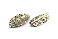 Silver Leaf Connector, 12 Antique Silver Plated Brass Leaf Connectors (26x13mm) A0461
