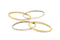 Silver / Gold Oval Ring , 12 Antique Silver - Gold Plated Brass Oval Faceted Ring, Connector, Charms (26x16x1.20mm) N0532