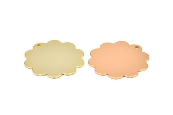 Gold / Rose Gold Flower Charm, 3 Gold - Rose Gold Plated Brass Flower Stamping Blank Tag Charms  (30mm) N0515 Q0136