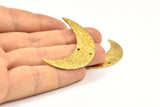 Hammered Moon Pendant, Raw Brass Hammered Moons with 2 Holes (44x12x1.2mm) N0389