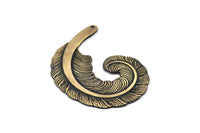 Bronze Feather Pendant , Oxidized Bronze Feather Charms, Necklace Findings (44x33mm) S556