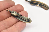 Bronze Feather Pendant , Oxidized Bronze Feather Charms, Necklace Findings (47x10mm) S562