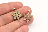 CZ Pave Snowflake Pendants, Cubic Zirconia Rose Gold-Gold Snowflake Pave Charms (22x15mm) cz8