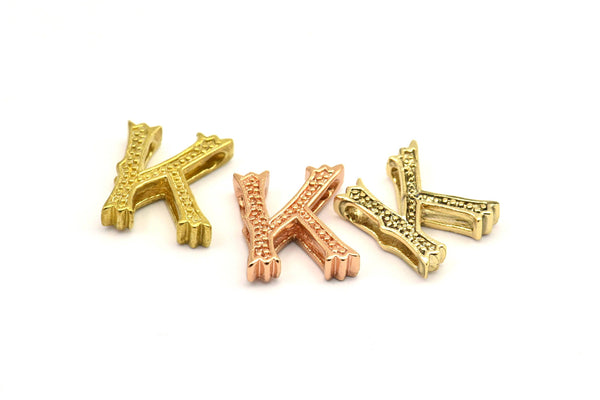 3 Letter Pendants, 3 Brass Letter Alphabets, Rose Gold and Gold Finish Options, Uppercase, Letter Initial Pendant for Personalized Necklaces